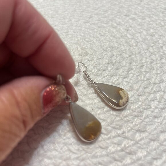 Unique JASPER GEMSTONE Handmade Sterling 925 Dangle Earrings #511D - Picture 2 of 3